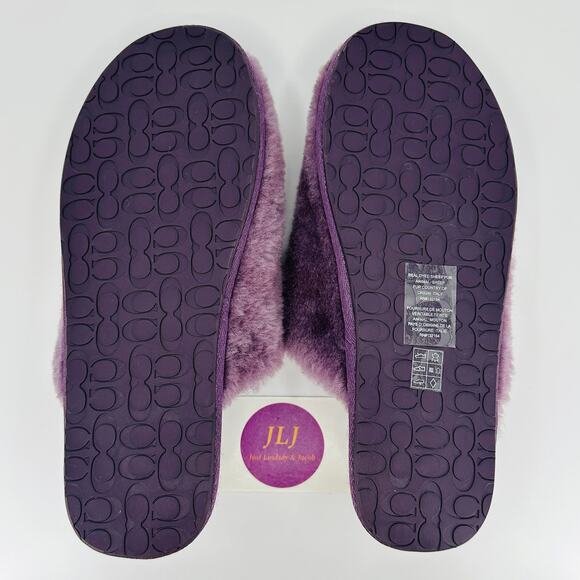 Coach Women's Zennie Signature Shearling Sheep Fur Slippers CM676 Purple Size 6 - Picture 10 of 12